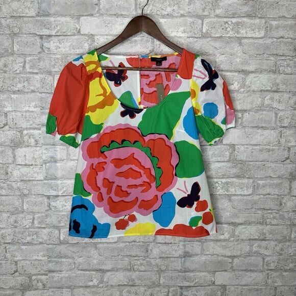 J. Crew Cotton Poplin Classic Popover Shirt‎ Top Ratti Jardin Floral Size 2 - Picture 1 of 10